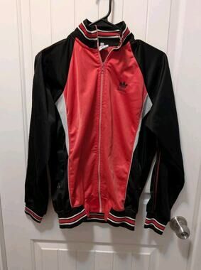 Adidas Jacket Vintage Retro Red Tracksuit Top Oldschool Training Jacket Womens L